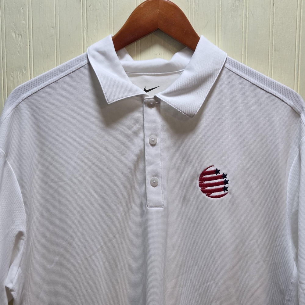 Nike Polo Shirt Mens L White Solid Mesh US Cloud USA Flag Logo Golf‎ Top